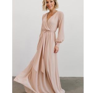 Nude long sleeve wrap dress